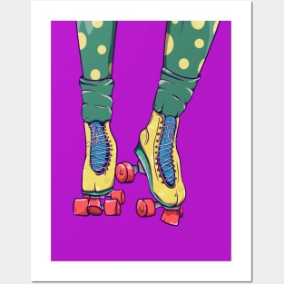 RETRO YELLOW ROLLER SKATES Posters and Art